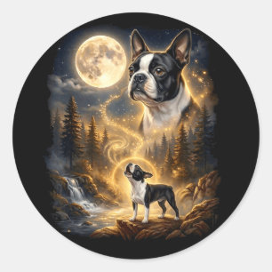 Boston terrier howling at the moon retro classic round sticker