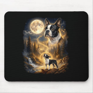 Boston terrier howling at the moon retro  mouse pad