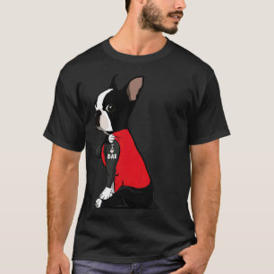 Boston Terrier I Love Dad Tattoo  Funny Boston Ter T-Shirt