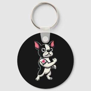 Boston Terrier I Love Mum Funny Dog Tattoo Key Ring