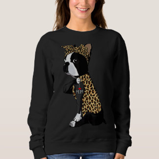 Boston Terrier  I Love Mum Tattoo Leopard Mothers  Sweatshirt