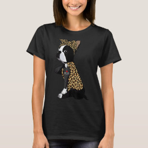 Boston Terrier I Love Mum Tattoo Leopard Mothers T-Shirt
