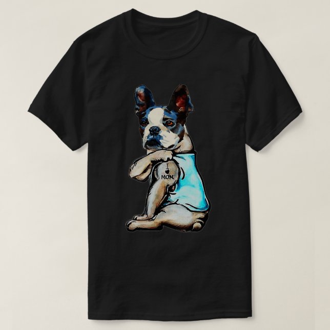 Boston Terrier I Love Mum Tattoo Mother's Day Gift T-Shirt (Design Front)