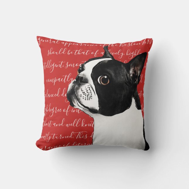 Boston Terrier Illustration Pillow (Front)