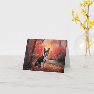 Boston Terrier in Autumn Leaves Fall Inspire  Card