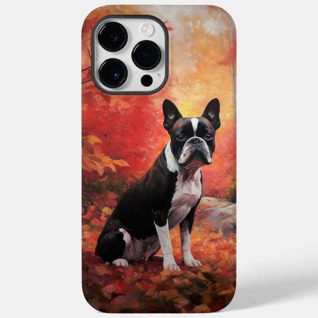 Boston Terrier in Autumn Leaves Fall Inspire  Case-Mate iPhone Case (Back)
