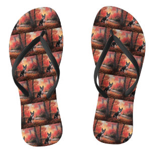Boston Terrier in Autumn Leaves Fall Inspire  Thongs