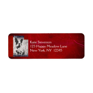 Boston Terrier in Black and White With Red Backing Return Address Label