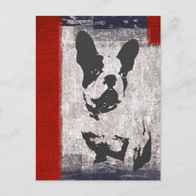 Boston Terrier in Black and White With Red Border Postcard (Front)