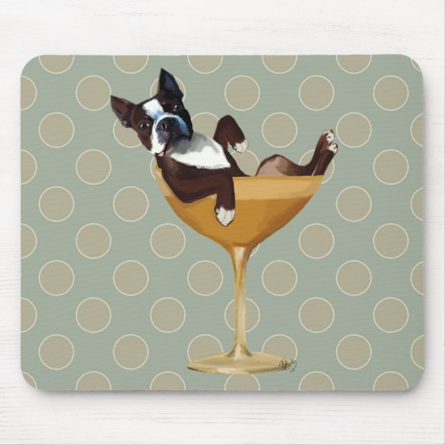 Boston Terrier in Cocktail Glass Mouse Pad (Front)