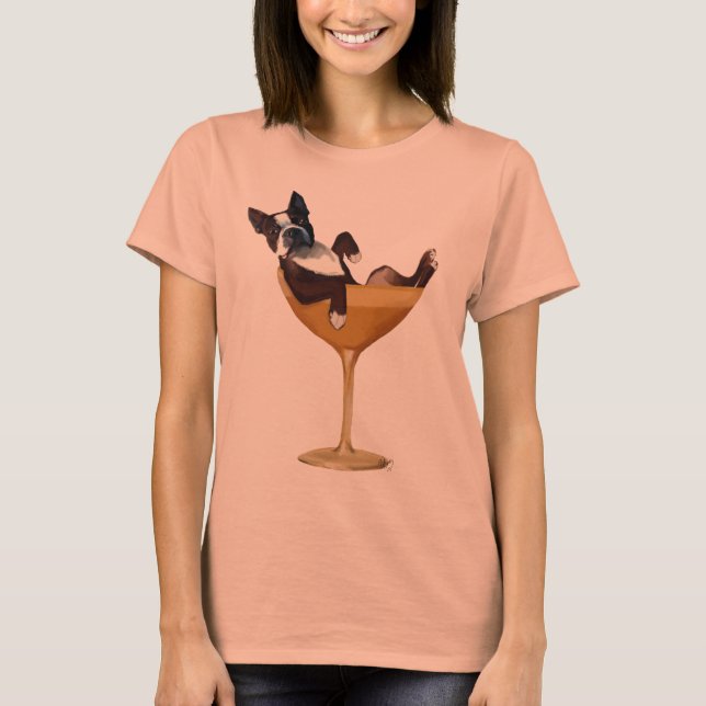 Boston Terrier in Cocktail Glass T-Shirt (Front)
