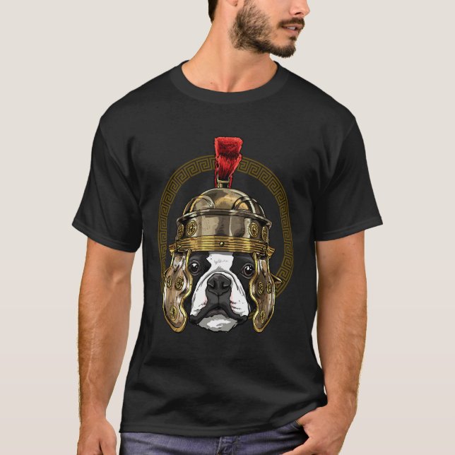 Boston Terrier In Roman Helmet Centurion Legionnai T-Shirt (Front)