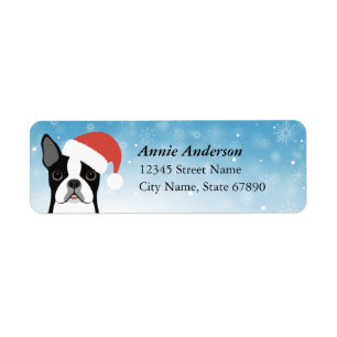 Boston Terrier in Santa Hat Address Labels