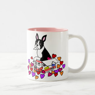 Boston Terrier in the Box Cartoon Two-Tone Coffee Mug