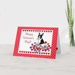 Boston Terrier in the Box Cartoon Valentine Holiday Card