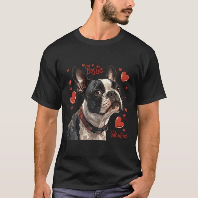 Boston Terrier Is My Valentine Cute Pet Dog Owner  T-Shirt (Front)