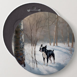 Boston Terrier Let It Snow Christmas 6 Cm Round Badge