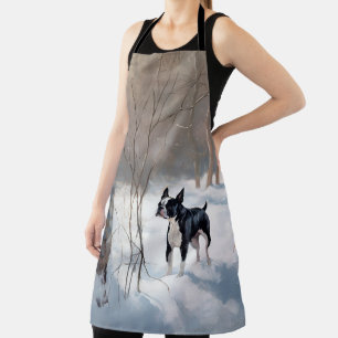 Boston Terrier Let It Snow Christmas Apron