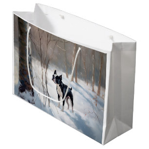 Boston Terrier Let It Snow Christmas Large Gift Bag
