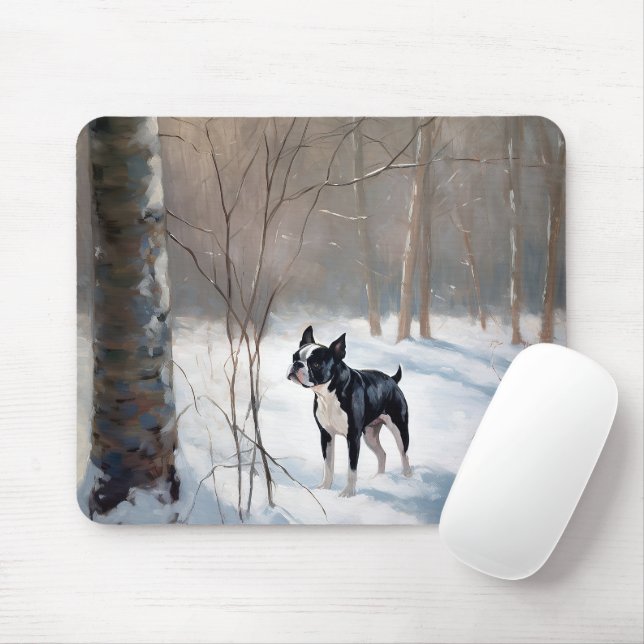 Boston Terrier Let It Snow Christmas Mouse Pad (With Mouse)