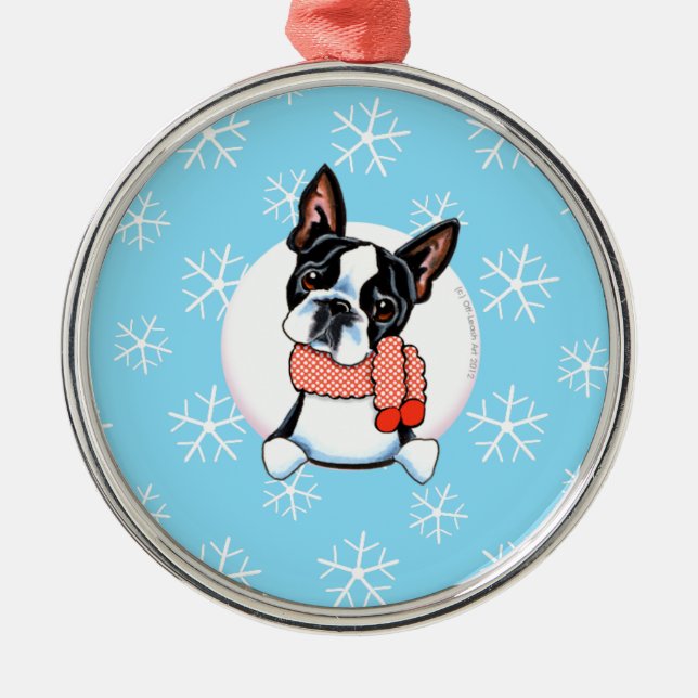 Boston Terrier Let it Snow Metal Tree Decoration (Front)