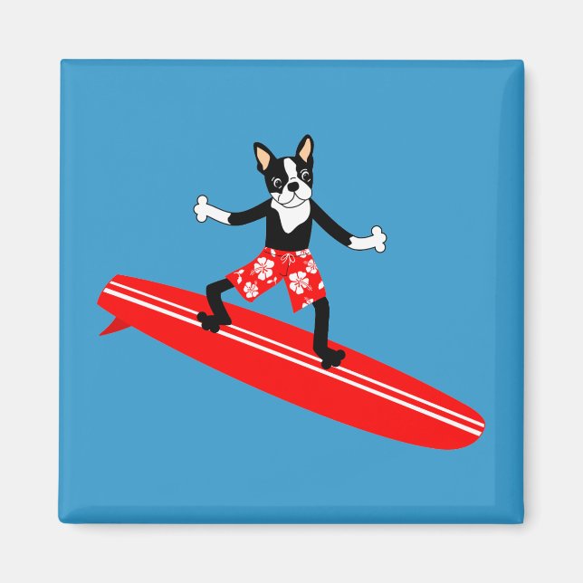 Boston Terrier Longboard Surfer Magnet (Front)