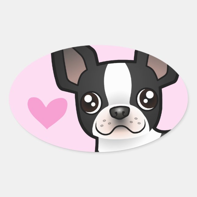 Boston Terrier Love Oval Sticker (Front)