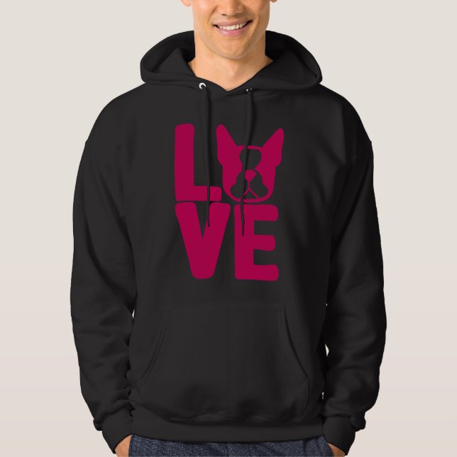 Boston Terrier Love Square In Pink Relaxed Fit Hoodie (Front)