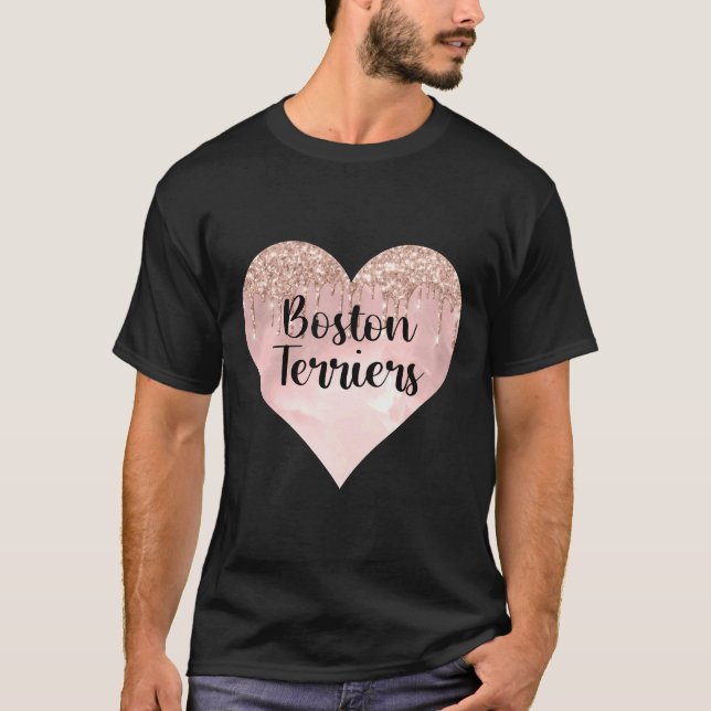 Boston Terrier Love With Glitter T-Shirt (Front)