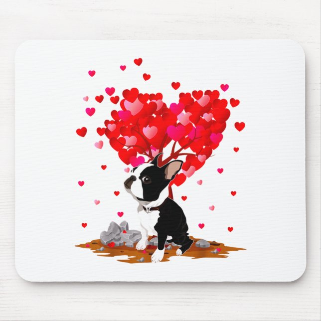 Boston Terrier Lover Heart Shape Boston Terrier Va Mouse Pad (Front)