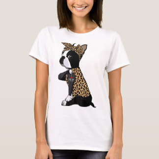 Boston Terrier Lover I Love Mum Tattoo Leopard Mot T-Shirt