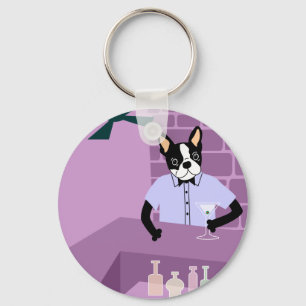 Boston Terrier Martini Bar Key Ring