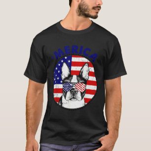 Boston Terrier Merica 4th Of July Dog T-Shirt