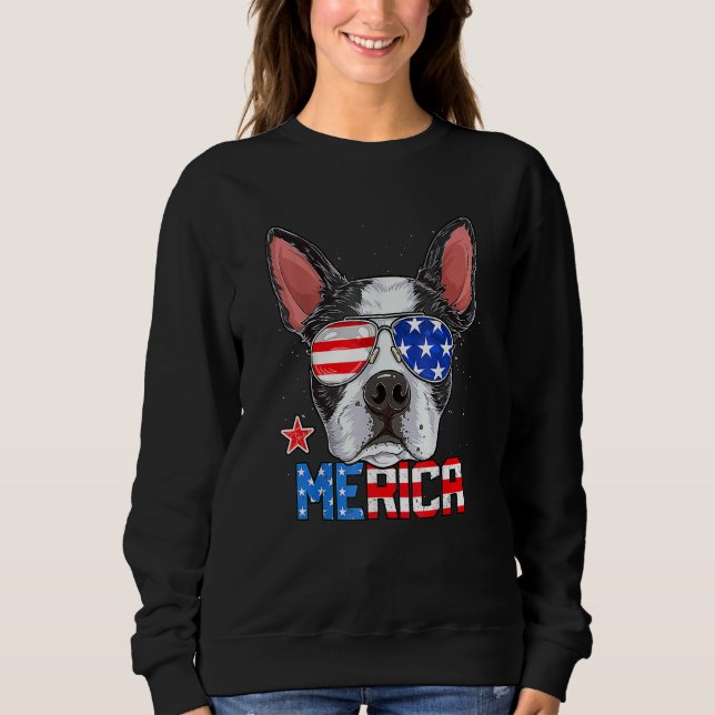 Boston Terrier Merica 4th Of July Men Boys Dog Pup Sweatshirt (Front)