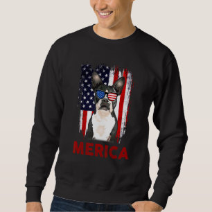 Boston Terrier Merica Patriotic American Flag 4th  Sweatshirt