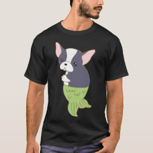 Boston Terrier Mermaid Merboston Glancing Back T-Shirt