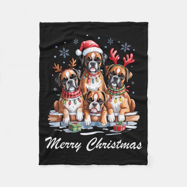 Boston Terrier Merry Christmas Funny Dog Lovers Ho Fleece Blanket (Front)