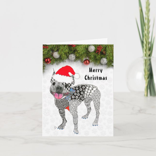 Boston Terrier Merry Christmas Greeting Card (Front)