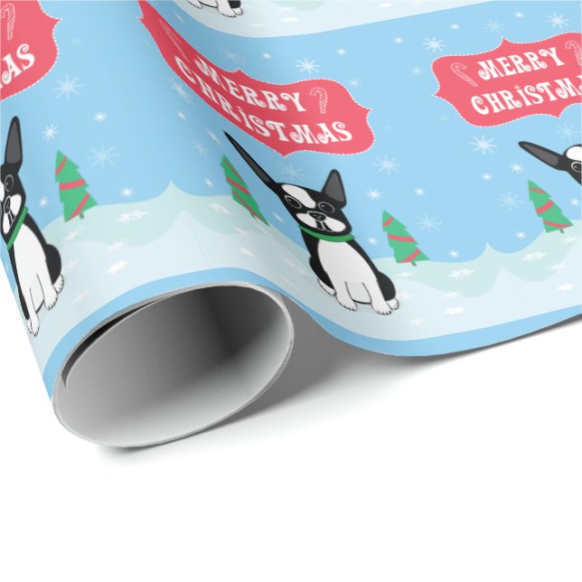 Boston Terrier Merry Christmas Wrapping Paper (Roll Corner)
