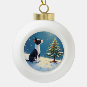 Boston Terrier Midnight Star-Gazing Christmas Ceramic Ball Christmas Ornament