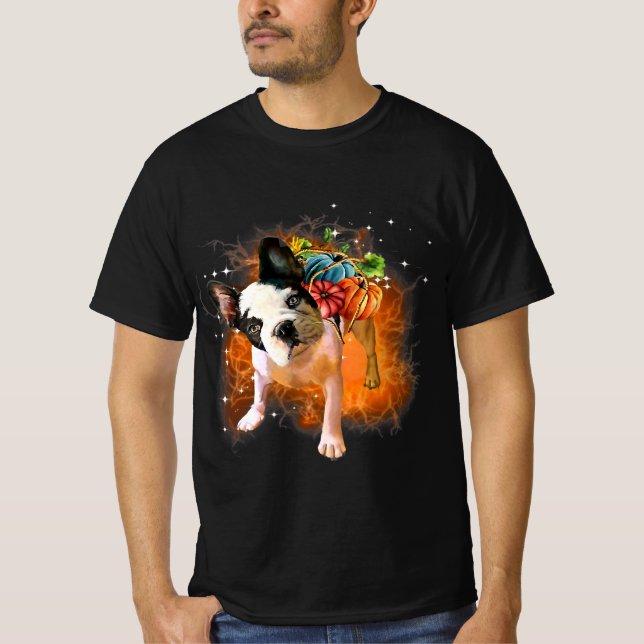 Boston Terrier Miracle Pumpkins Halloween T-Shirt (Front)