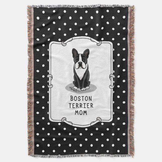 Boston Terrier Mum (black) Cute Dog Mum Throw Blanket (Front Vertical)