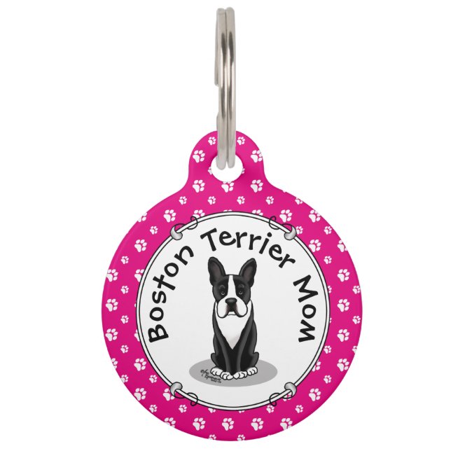 Boston Terrier Mum (black) - Cute dog Pet Tag (Front)