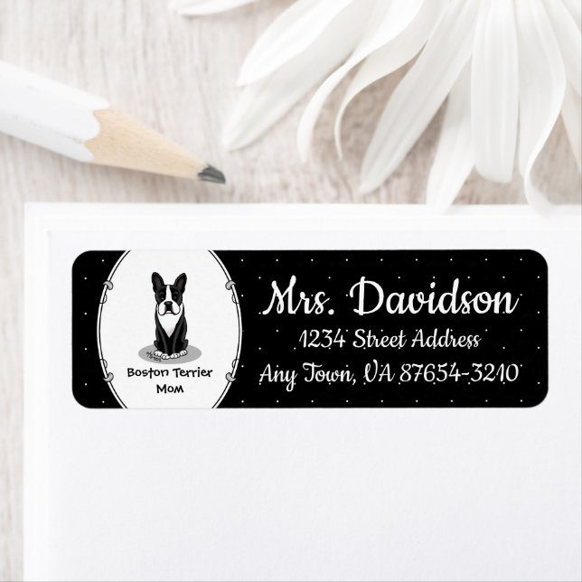 Boston Terrier Mum (black) - Cute dog Return Address Label (Insitu)