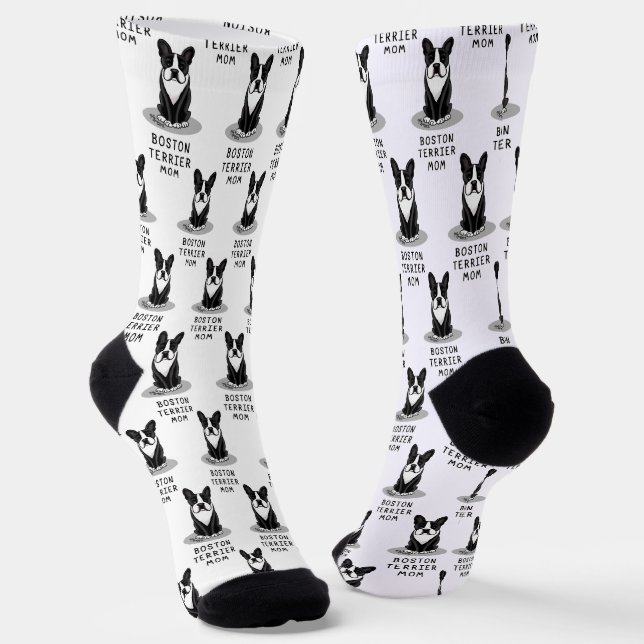Boston Terrier Mum (black) - Cute dog Socks (Angled)