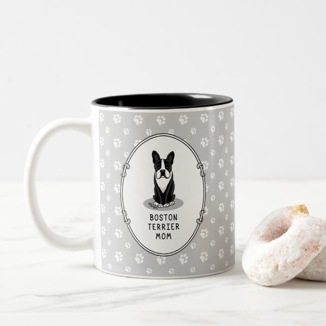Boston Terrier Mum (black) - Cute dog Two-Tone Coffee Mug (With Donut)