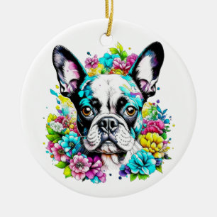 Boston Terrier Mum Paw Print Ceramic Ornament