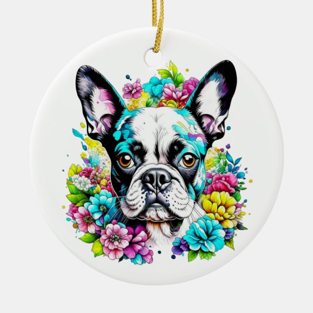 Boston Terrier Mum Paw Print Ceramic Ornament (Front)