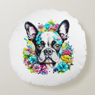 Boston Terrier Mum Pawprint Round Cushion