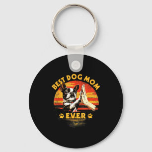 Boston terrier mum retro sunset funny dog mother's key ring